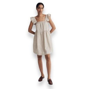 NWT Madewell Flutter-Sleeve Square-Neck Mini Dress in Striped Jacquard Size XS